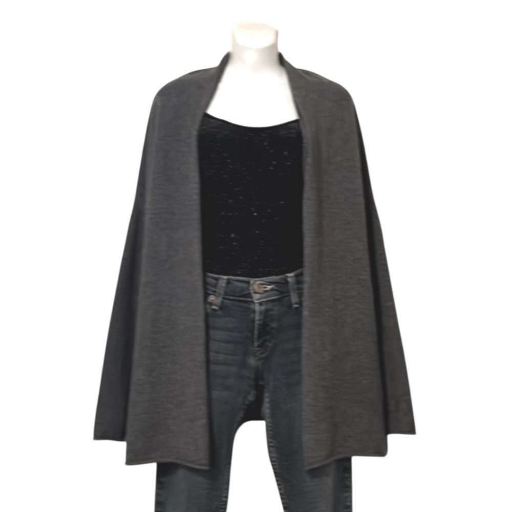 State Cashmere Women’s Gray Drop Shoulder Mid Thigh Open Cardigan Sweater  L